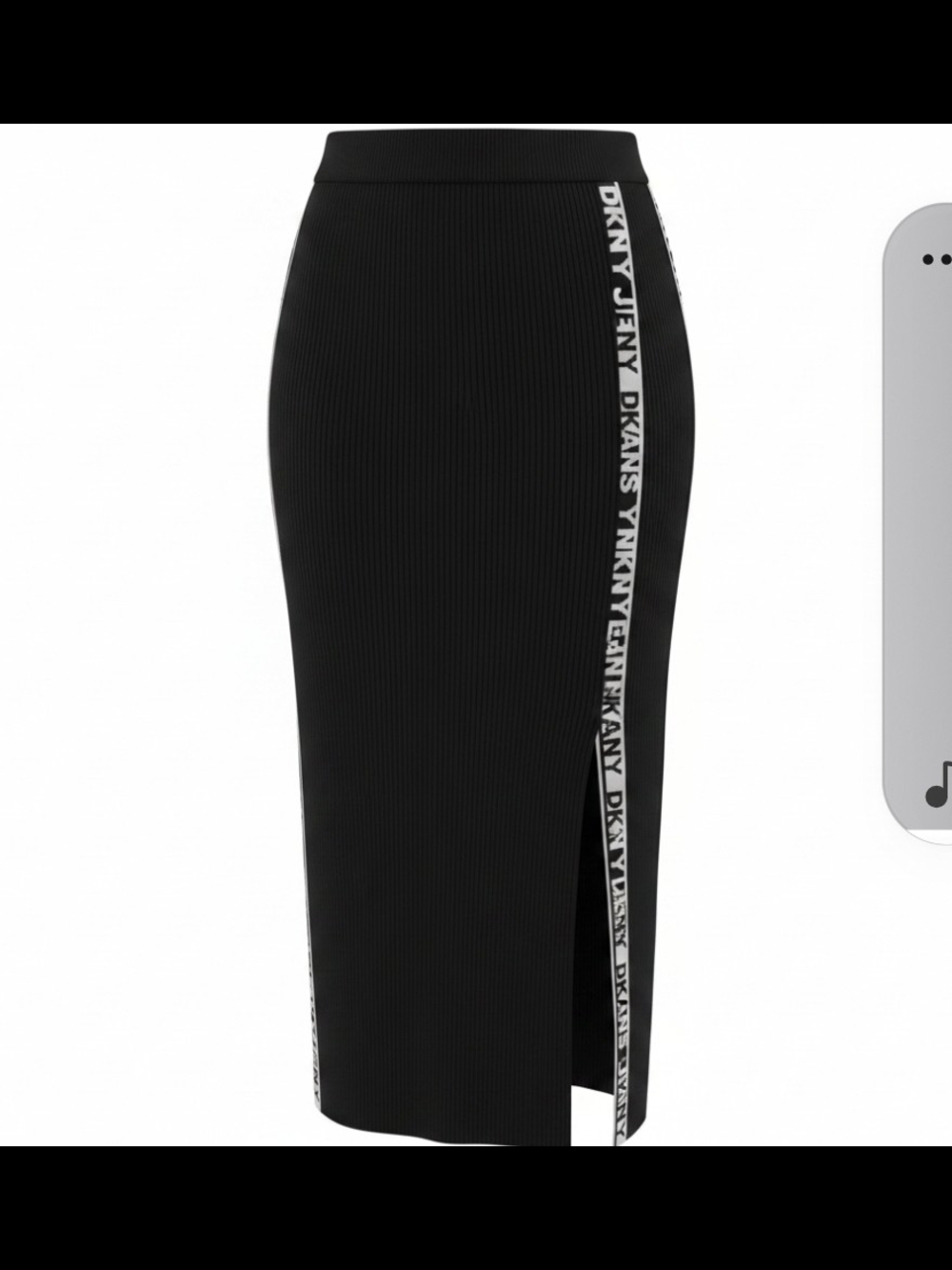 DKNY Black Ribbed Pencil Midi Skirt with Logo Side Tape